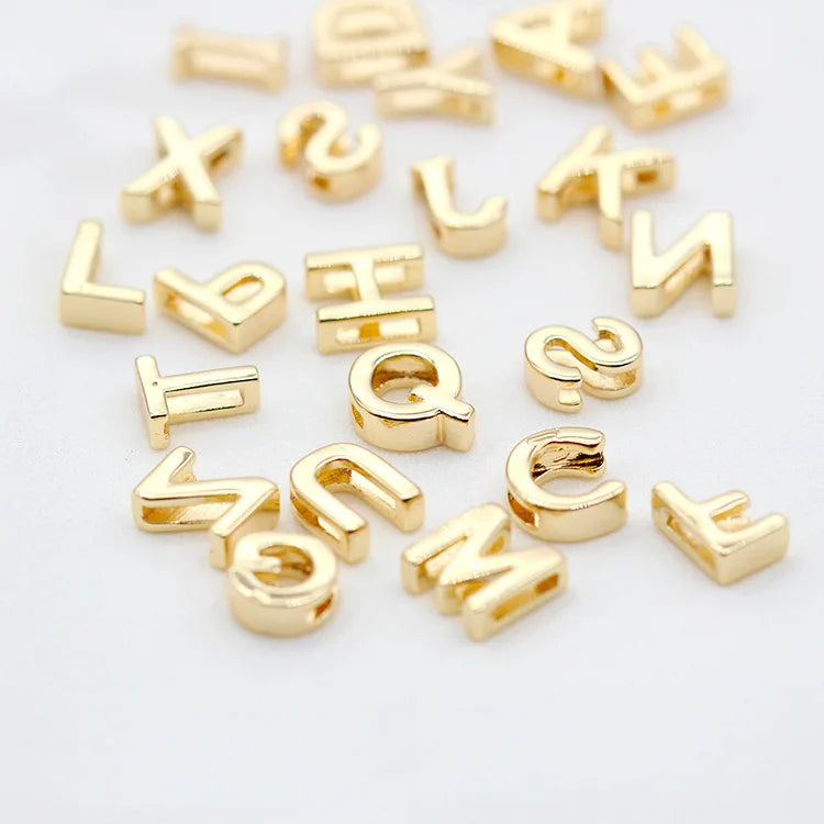 Wholesale 26 Letters A-Z Metal Alphabet Beads 14K Gold Plated Hollow Letter Charms DIY Jewelry Making Spacer Beads for Bracelets MegaBDM