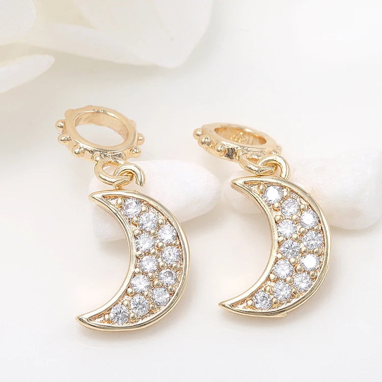 New Trendy 14K Gold Plated Inlaid Zircon Moon Shape Charm for Jewelry Making