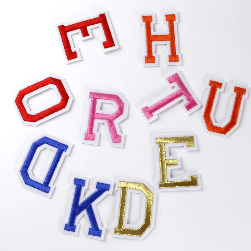 Custom 26 Alphabets Embroidered Iron-on Logo Patches with Rhinestones for T-Shirts