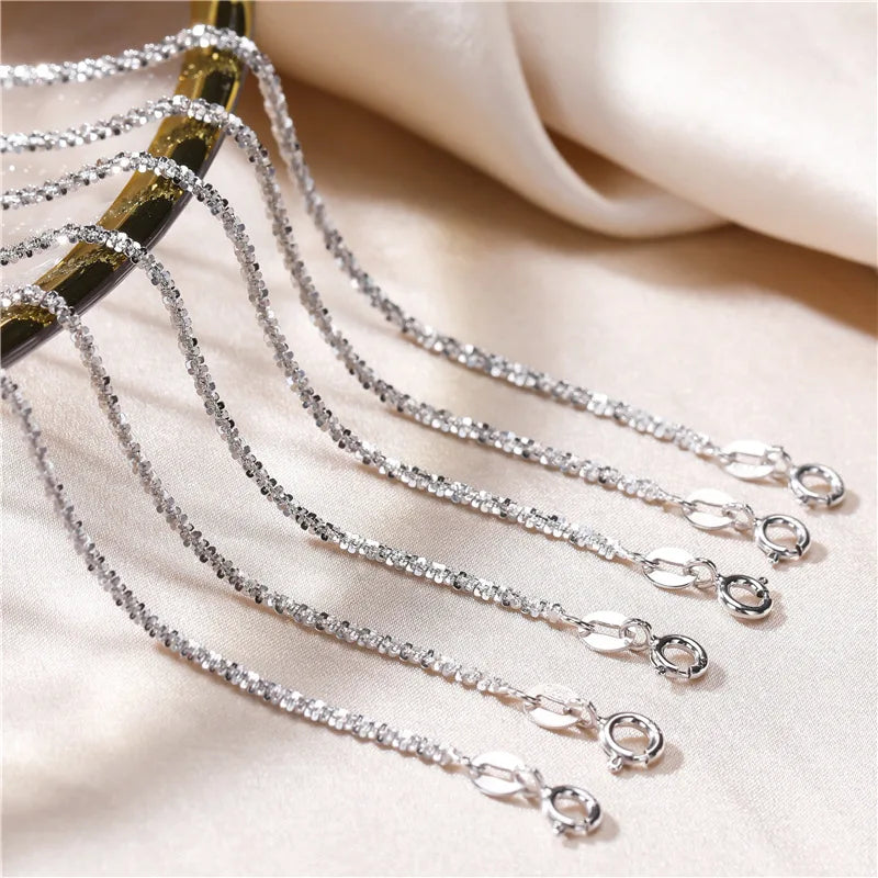 Trendy Bling Glitter Clavicle Chain 925 Sterling Silver Sparkle Twisted Rope Choker Necklace