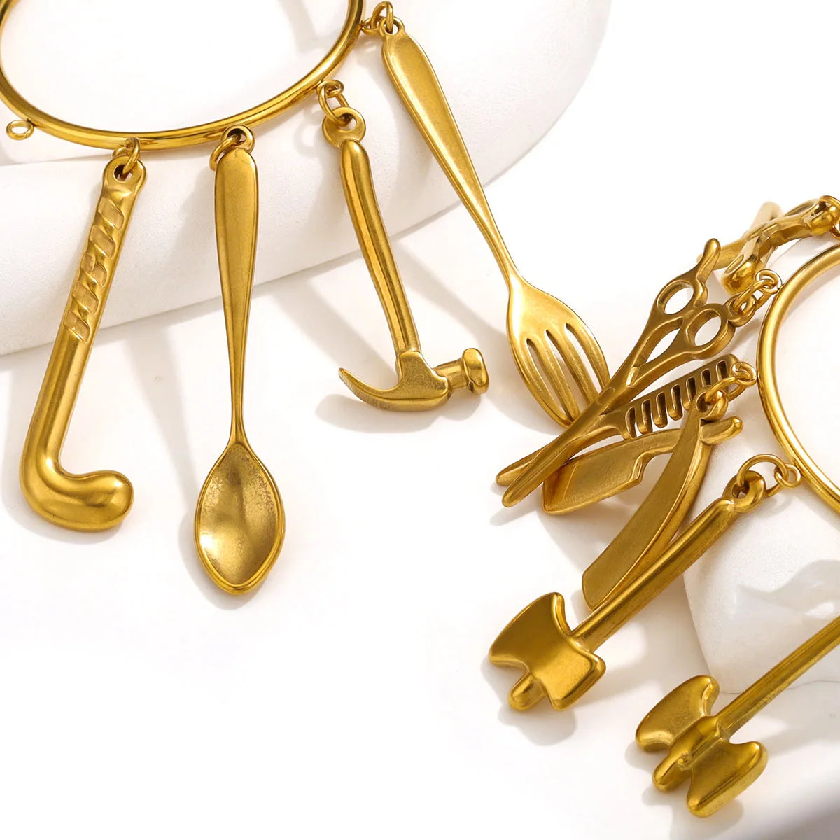 Stainless Steel Tools Pendant Hairdryer Scissors Kitchen Knife Spoon Pendant Diy Necklace Earrings Jewelry Accessories