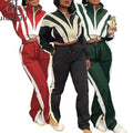 2025 Spring Zip up Patchwork Pants Set Women Color Block Tracksuits Long Sleeve Two Pieces Outfits