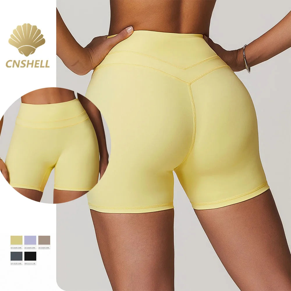 CNSHELL Custom Logo Nylon Brushed Fabric High Waist High Elasticity Yoga Fitness Workout Gym Fitting Sports Shorts