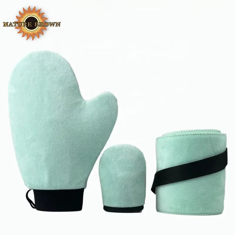 Custom Green Tanning Mitt Bundle Beauty Tools Stain-Free Tan Tanning Mitt Glove 3-in-1 Tan Mitt Velvet Self Tanning Mitt Set