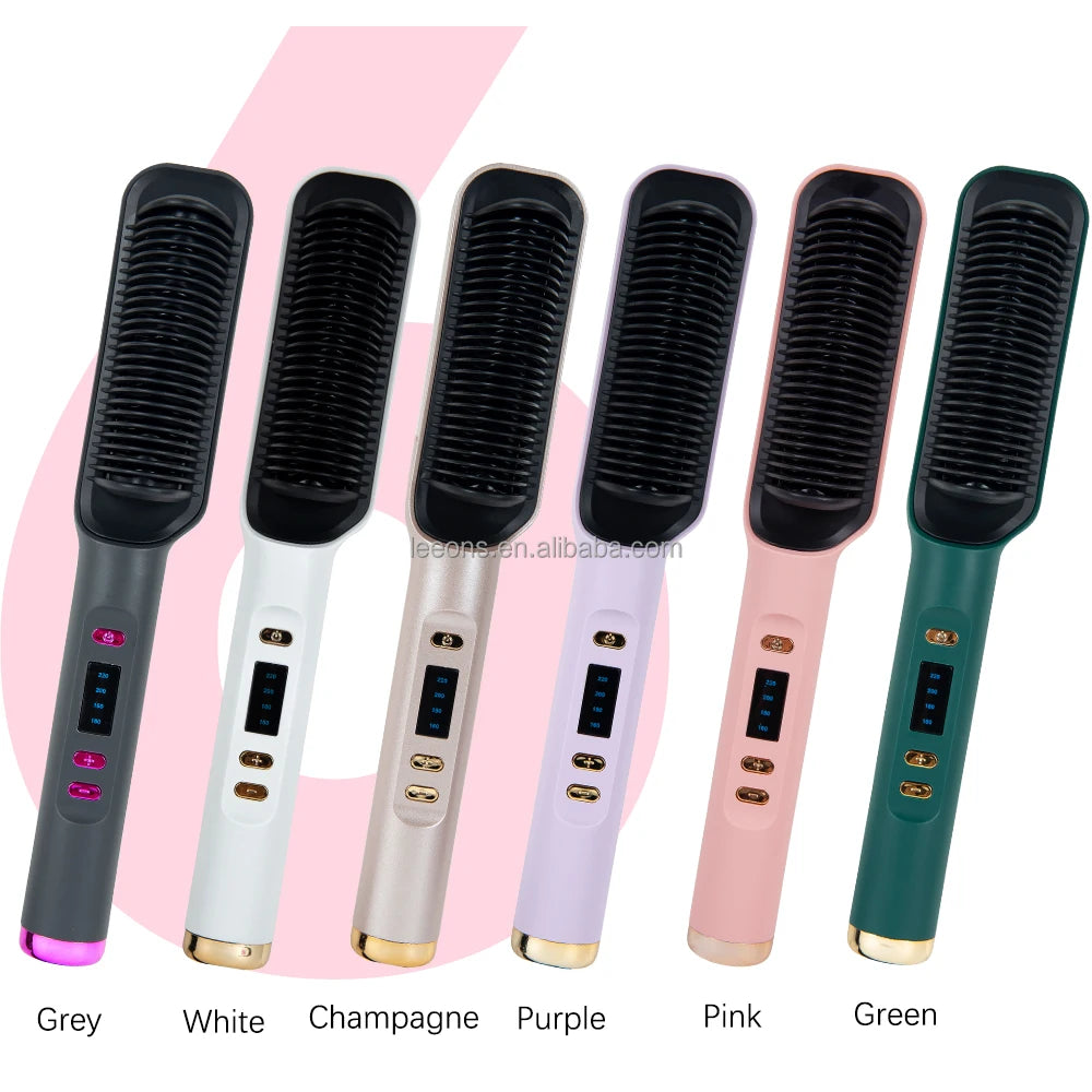 Professional Electric Hot Hair Brush Straightener Comb Hair Curler Brush
