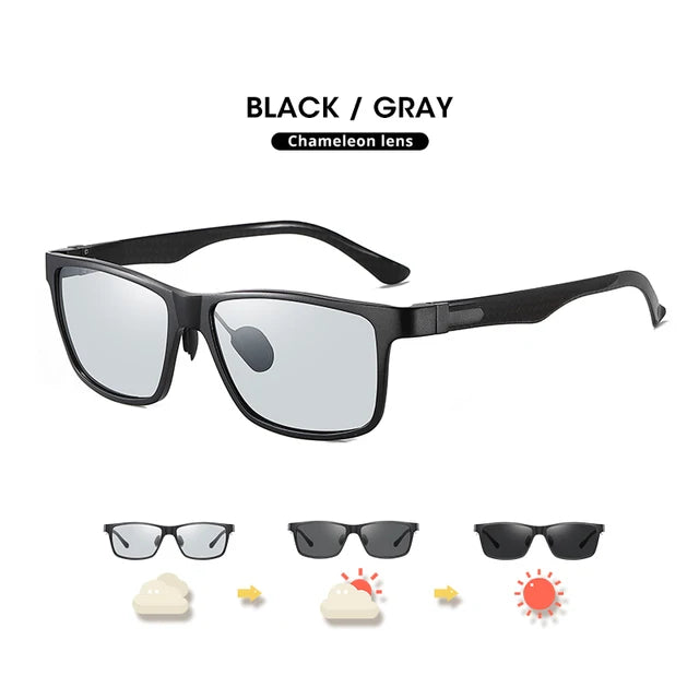 Top Quality Photochromic Polarized Sunglasses for Men  Square Glasses UV400 Lentes De Sol Hombre Carbon Fiber Sunglasses