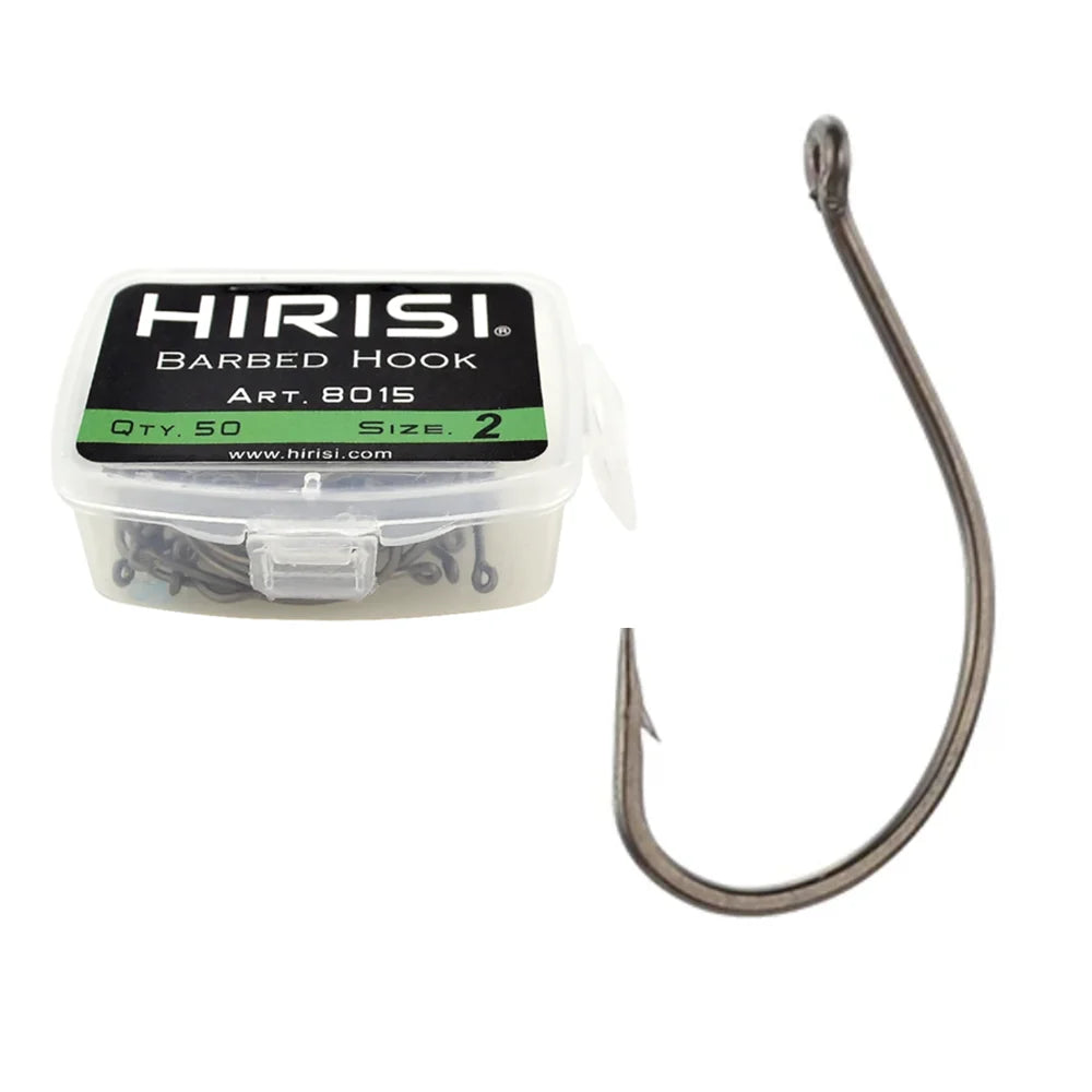 Hirisi B8015 High Carbon Steel Barbed Hooks Carp Hooks Pack Carp Fishing Tackle Accessories 50pcs Per Pack