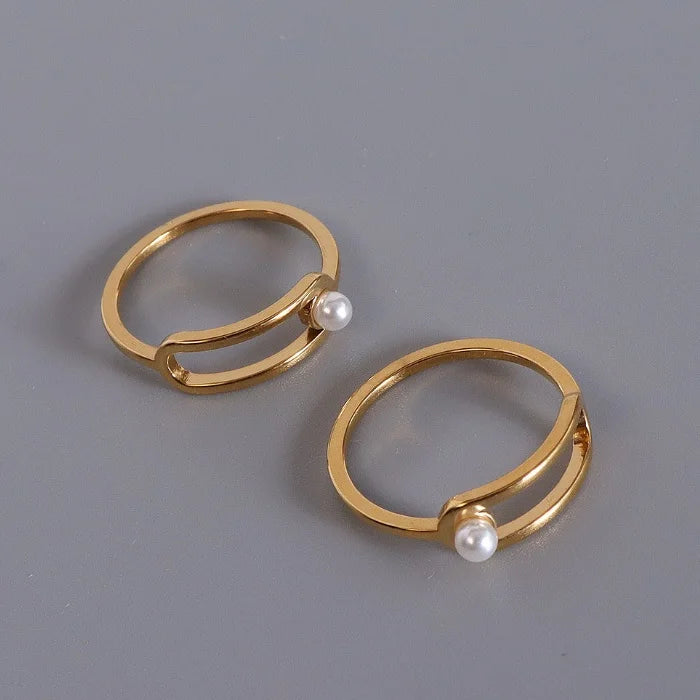 Simple High Quality Modern Dainty Pearl Stainless Steel Rings Women Gold Ring Designs for Female
