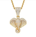 Vintage Elephant Head Punk Pendant 18k Gold Micro-inset Zircon Animal Hiphop Jewelry Pendant Jewelry Gift with Chain
