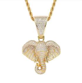Vintage Elephant Head Punk Pendant 18k Gold Micro-inset Zircon Animal Hiphop Jewelry Pendant Jewelry Gift with Chain
