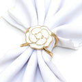 Luxury New Design Metal Gold Enamel White Flower Napkin Rings Holder Wedding