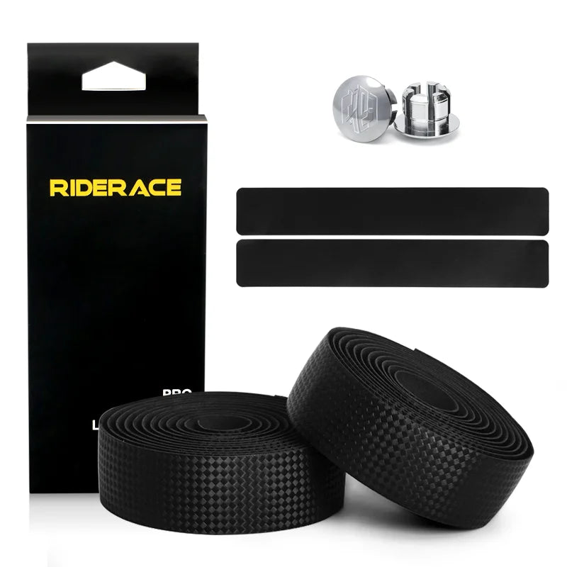 RIDERACE 1Pair  Handlebar Straps Cycling Carbon Grain Anti-Skid Handle Bar Belt With Sticker Outdoor Riding Breathable Tapes