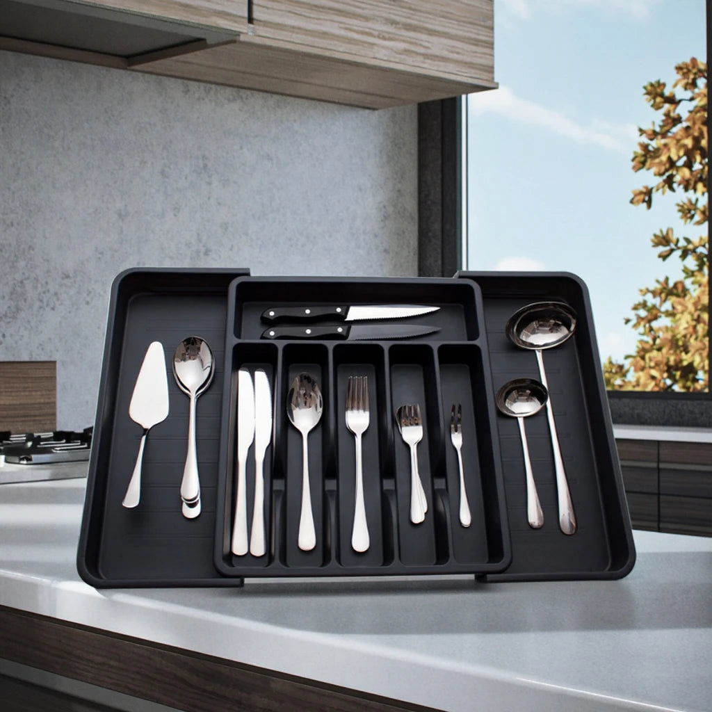 Adjustable Stainless Steel Tableware Storage Organizer Rectangle Cross-Border Knife Fork Spoon Drawer Box Injection Plastic PP