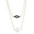 Unisex Bohemian Style Double Row Layered Necklace Fashion Pendant with Miyuki Seed Beads & Natural Pearl Beaded Bracelet Chain