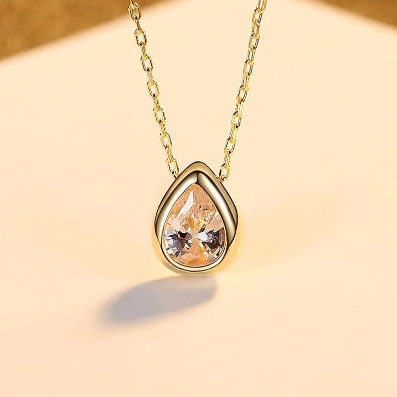 925 Sterling Silver Water Drop Pendant Necklace Gold Plated Tear Drop Shape Cubic Zirconia Necklaces Fine Jewelry for Women