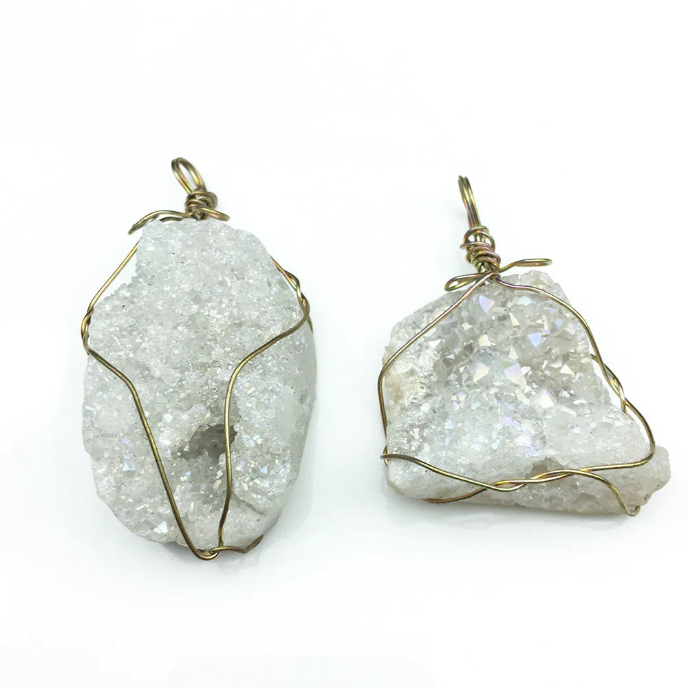 HUIYING DIY Natural Crystal Agate Crystal Teeth Pendant Crystal Cluster Symphony Edge Wrapping Silk Pendant Necklace Sweater Chain