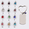 Custom Personality Laser Engrave Blank Couple Birth Stone Stainless Steel Dog Tags Keychain Gold Plated Pendants Charms