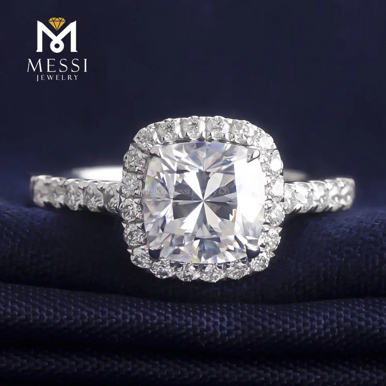 Messi Jewelry 2Ct D E F Color Cushion Cut 2021 Fashion Engagement Women Moissanite Ring