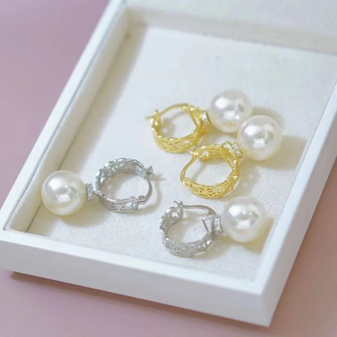 E2300 10-11mm DIY Natural Freshwater Pearl Charm Earrings Mounting Accessory 925 Sterling Silver Gold Plated  Jewelry for Women