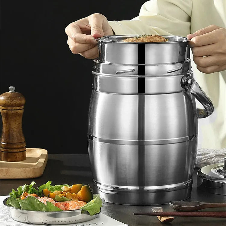Stainless Steel Insulation Lunch Box Double-decker Lunch Box Portable Vacuum Insulation Bucket 3.2 ml