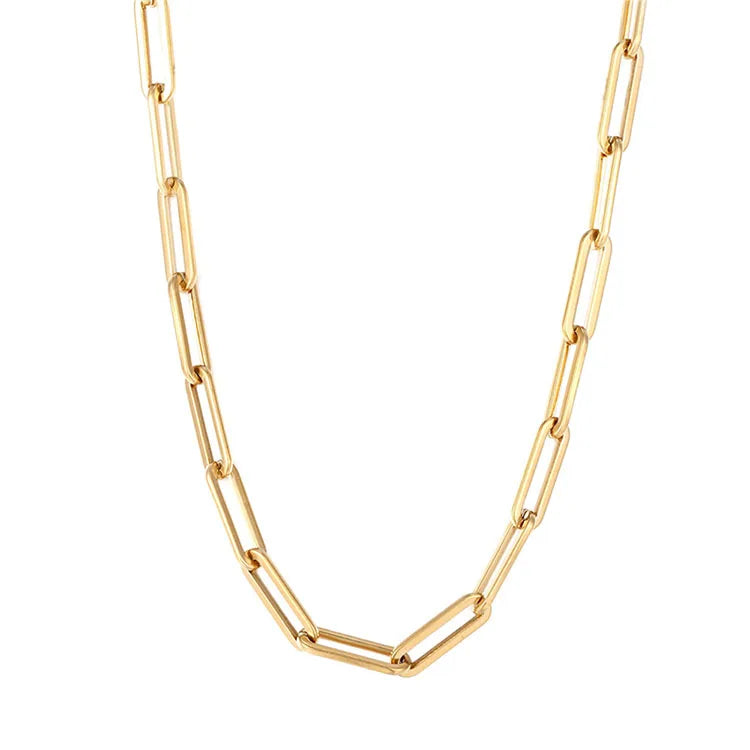 G676 Jewelry Stainless Steel 18K Gold Plated Paperclip Link Chain Necklace Paper Clip Necklace