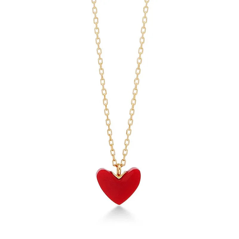 Copper Small Heart Necklace 2021 New Fashion Gold Plated Red Heart Necklace Pendant