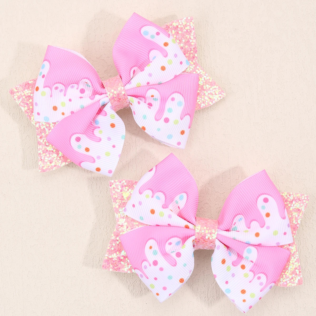 2Pcs Cute Pattern Hair Clips Customized Printed Grosgrain Ribbon Hair Bows for Kids Girl