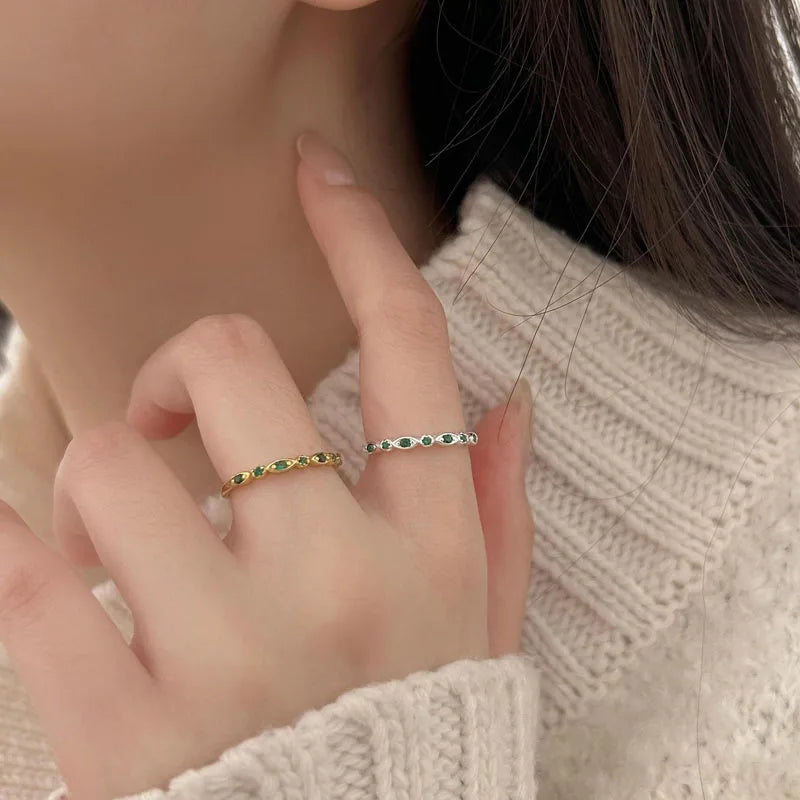 Elegant 925 Sterling Silver Geometric Oval Round Green Zircon Wedding Rings for Women Fashion Jewelry