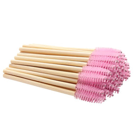 Biodegradable Pink Eyelash Wands Disposable Eyebrow Brush Bamboo Handle Eyelash Brush Makeup Eyelash Mascara Applicator Brushes
