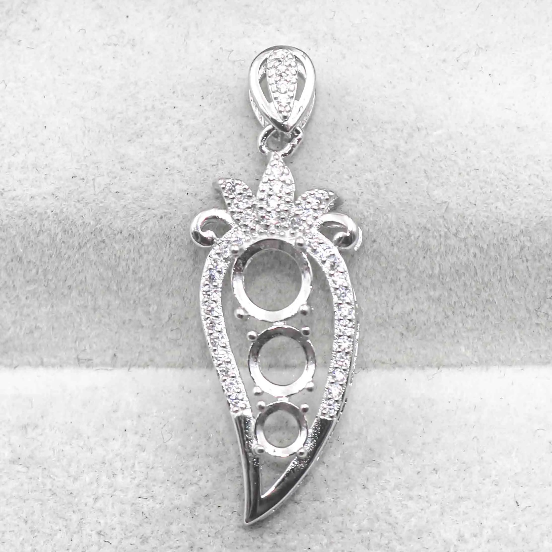 Sterling Silver 4mm+5mm+6mm Semi Mount Pendant Empty Frame Blank Support Setting S925 Base Without Center Stone for DIY Inlay