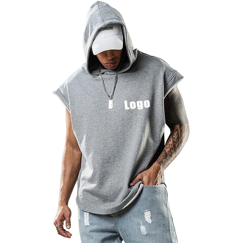 Custom Breathable Eco-Friendly Men's Sleeveless Hoodie Sweatshirt for Gym Fitness Training