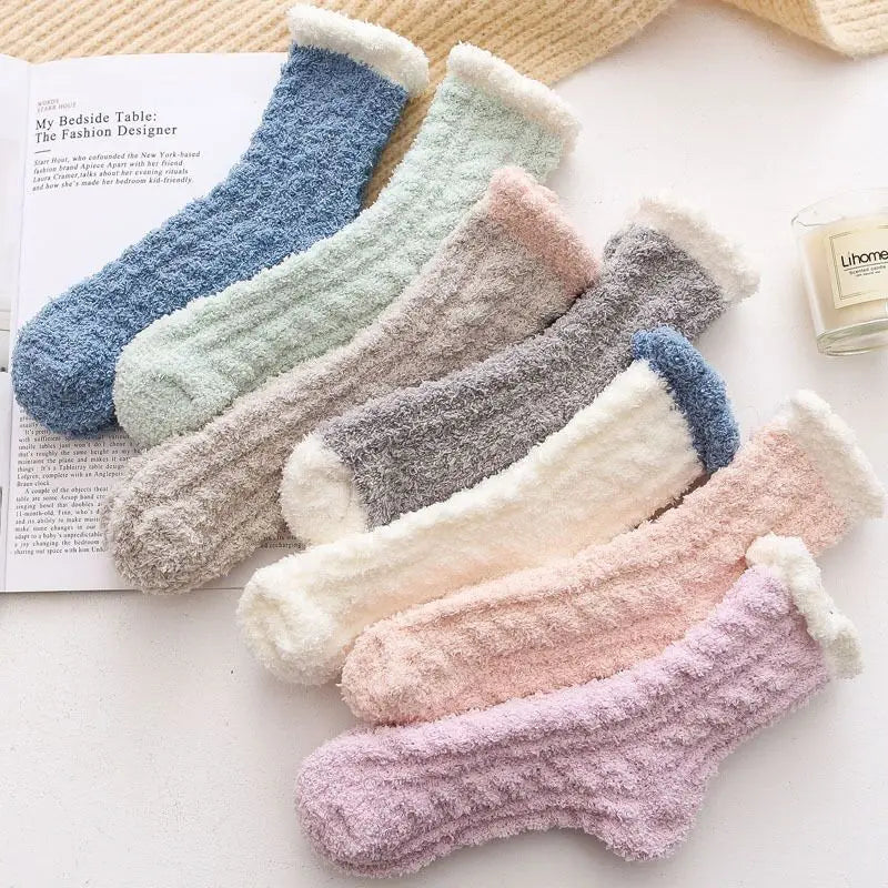 Women's Fuzzy Fluffy Cozy Warm Super Soft Fleece Socks Autumn and Winter Tube Thickened Warm Sleep Socks