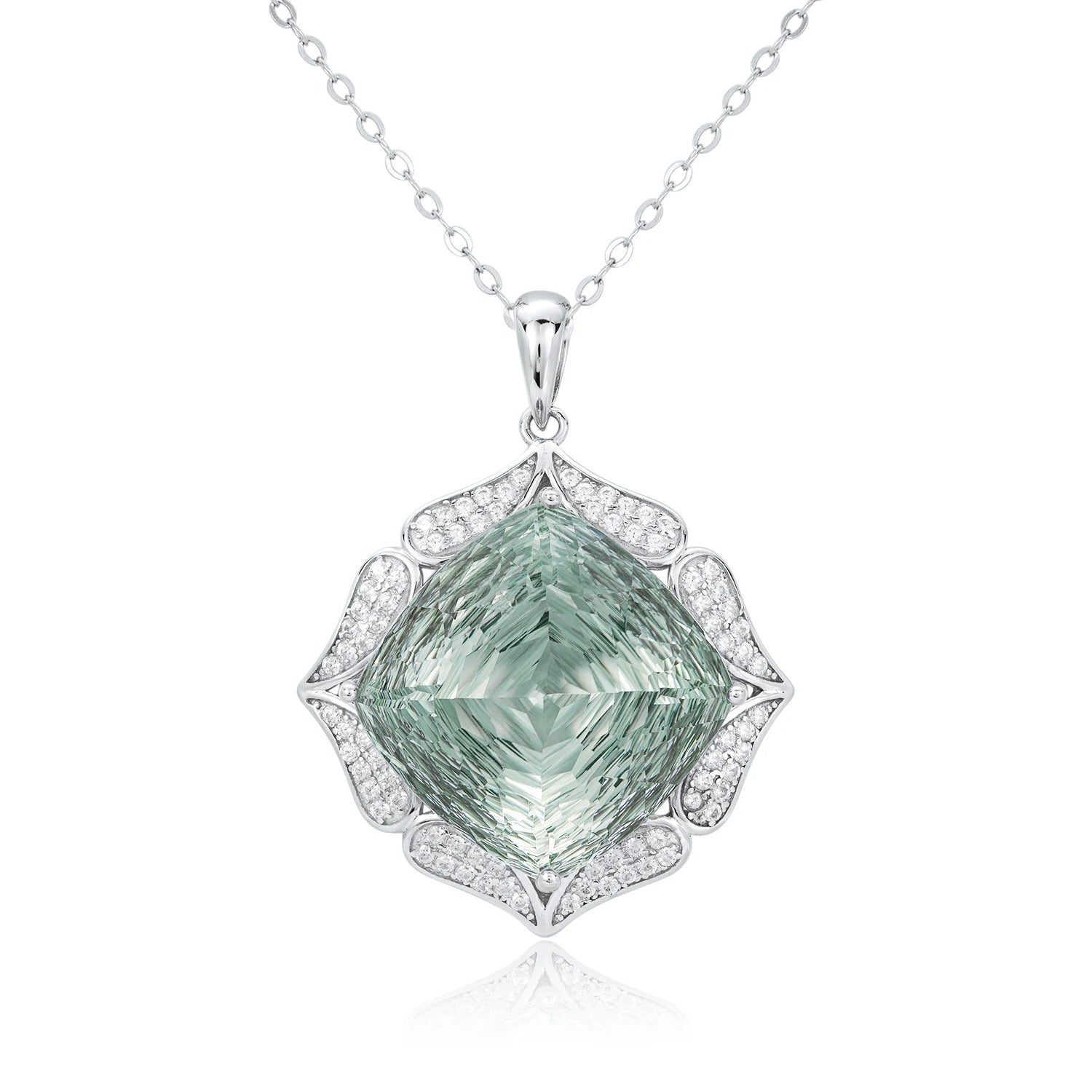 YBO Custom 925 Sterling Silver Green Amethyst Necklace Geometric Pattern with Rhodium Plating Wedding Jewelry for Women