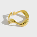 High Polished Gold Plated S925 Sterling Silver Irregular Wave Design Open Adjustable Rings for Women JA359