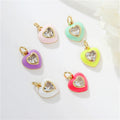 Wholesale 14K Gold Plated Enamel Zircon Heart Shape Charm Colorful Cute Diy Jewelry Necklace Bracelet Making Pendant Accessories