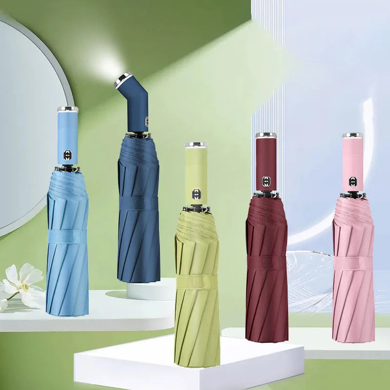 Compact Lightweight Automatic & Manual Open Close Folding Umbrella with 180Â° Rotation & Light Minimalist Design Style for Travel
