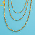 Hip Hop Waterproof Fashion Unisex Men Jewelry 18K Gold Plated Stainless Steel Box Chain Necklace
