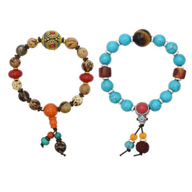 Bohemian Handmade Tibetan Style Ethnic Turquoise Beaded Bracelet for Women