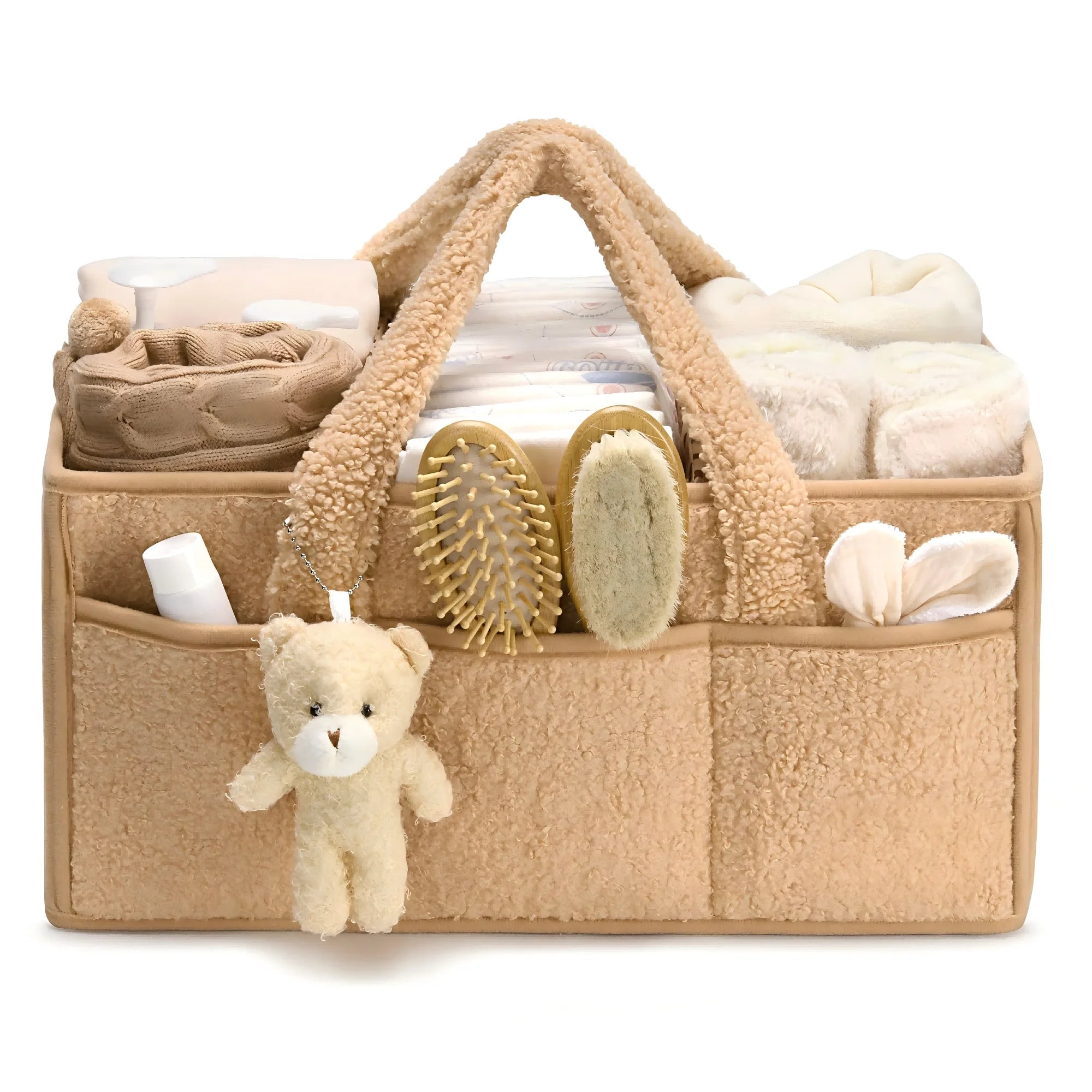Teddy Boucle Polyester Diaper Caddy Organizer for Changing Table Storage Basket for Wipes Gift for Baby Shower Car Organizer