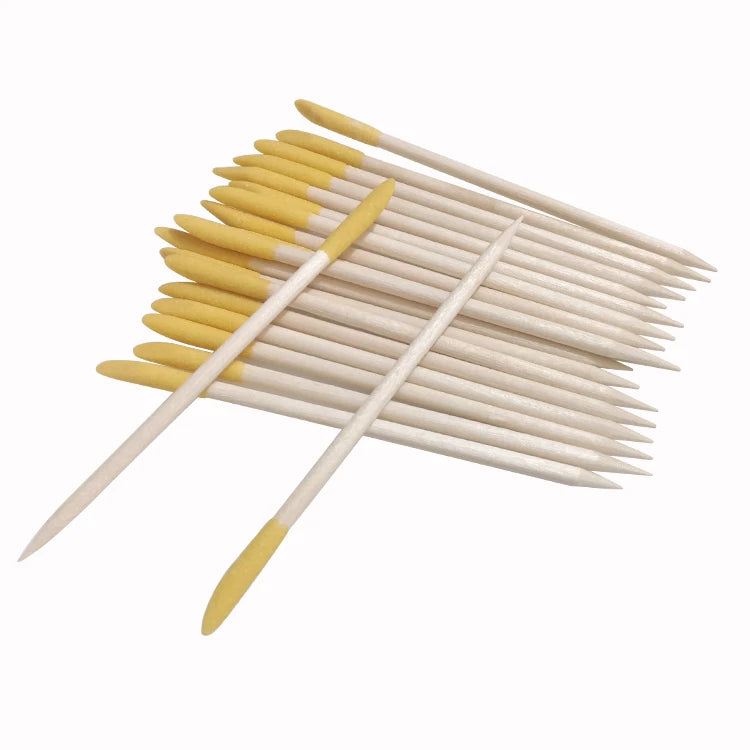 100pcs Custom Logo Sanding Wood & Emery Cuticle Pusher Nail Art Stickers Yellow Sticks Cuticle Removal Manicure Nail Art Tools