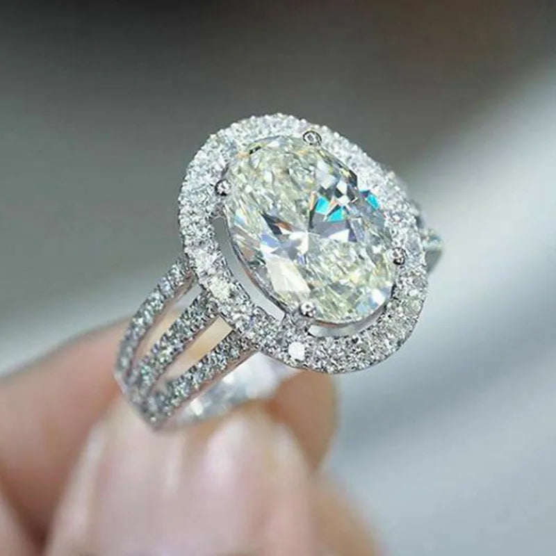 CAOSHI 2025 Hot Sale Women Rings Imitate Moissanite Oval Cut Engagement Rings Silver Plated Jewelry Zirconia Ring Wedding Woman