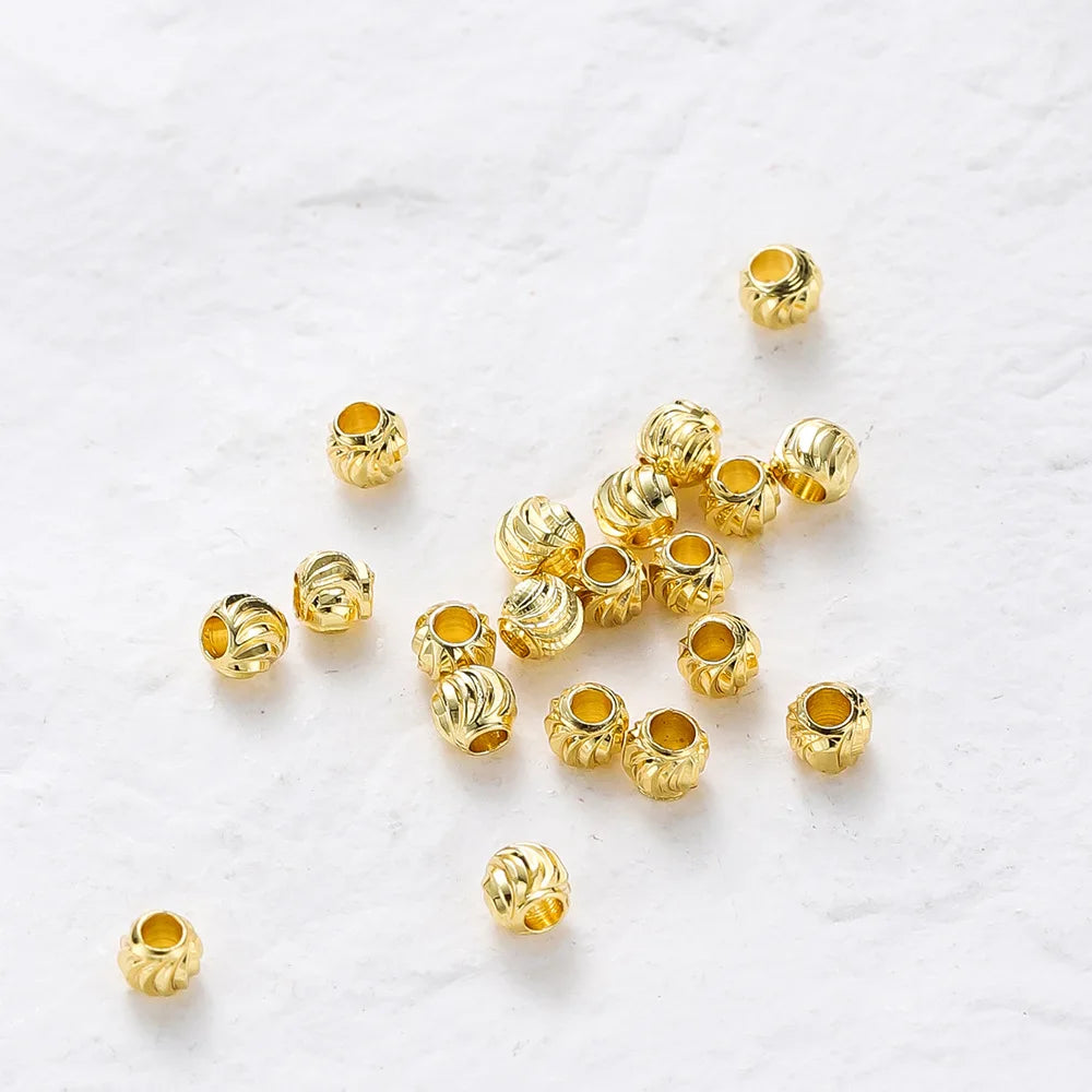 Handmade Jewelry Accessories Bracelet Necklace Loose Beads Gold Cross-cut Round Spacer Beads Large Hole DIY Loose Beads