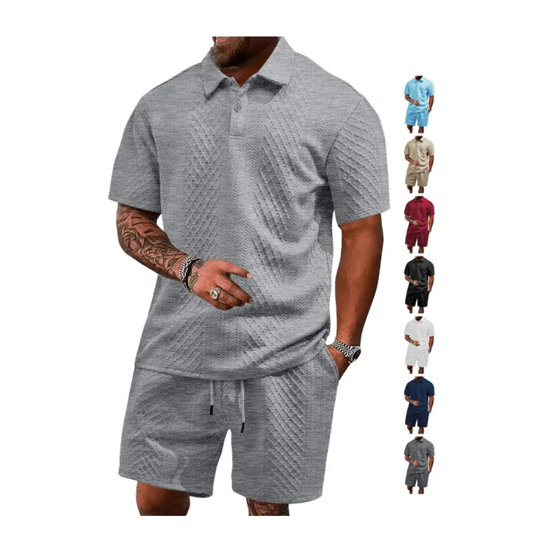 Men's Summer Tracksuits Short Sleeved Gym Sports Suits Polo Shirt and Shorts Set