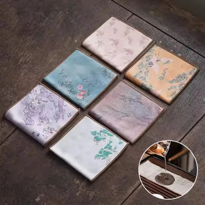 Chinese Painted Napkin Tea Cloth Practical Tea Towel Eco-friendly Tea Ceremony Accessories Cloth Absorbent Thickened Tablecloth
