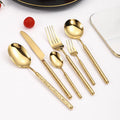 Luxury Round Handle Hammer Pattern 304 Stainless Steel Knife Fork Spoon Set Gold Silverware Wedding Cutlery Set