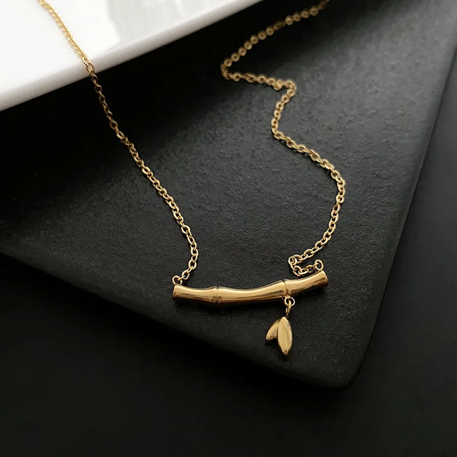 Ivanda Women's Stainless Steel Gold Plated Jewelry Anti Tarnish Bamboo Pendant Chain Necklaces