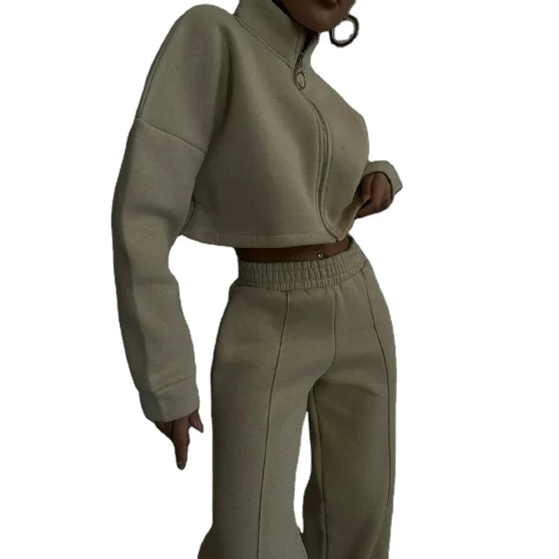 New Solid Color Outdoor Sports Long Sleeve Sweater Women's Standing Neck Loose Thickened Warm Casual Coat