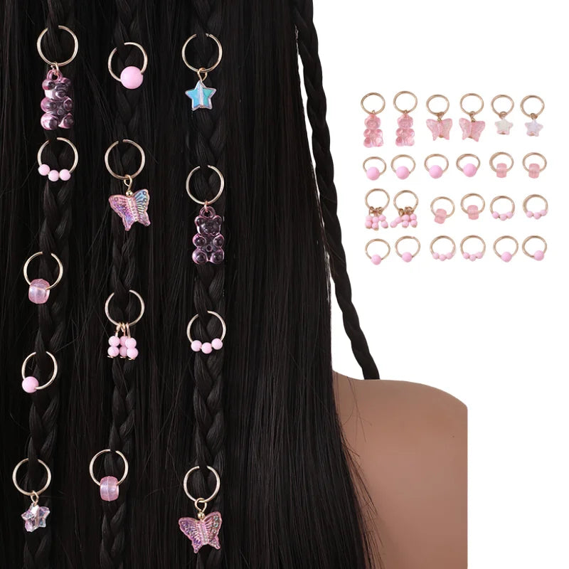 Girl 24pcs Pendant Hair Ring Beautiful Dreadlocks Hair Accessory Braid Accessory Acrylic Hair Hoop