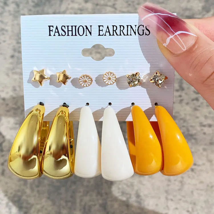 SC Korean Butterfly Snake Drop Statement Earrings Pack Gift Fashion 5 Pairs Chunky Acrylic Hoop Earrings Set for Women Girls