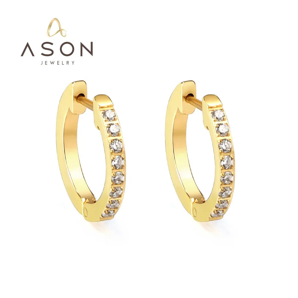 Ason Online Fashion Jewellery 18k Gold Stainless Steel Hyposensitivity Vermeil Cubic Zirconia Huggie Hoop Earrings for Women